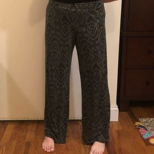 Olive green patterned flowy pants